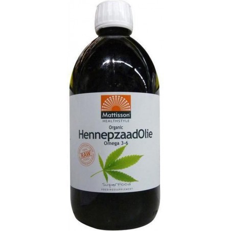 Mattisson Hennepzaadolie  Organic Raw - 500 ml - Voedingssupplement - Superfood