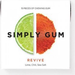 KAUWGOM. 12 DOOSJES MET 15 KAUWGOMS. SIMPLY GUM REVIVE.  (Limoen met Chili-peper en zeezout) Lekker en goed tegen stress