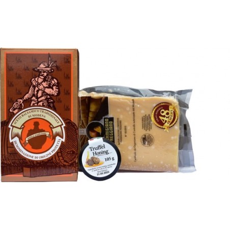 Italiaanse Gourmet Box: Parmigiano Reggiano DOP, Balsamico Azijn van Modena DOP, Truffel Honing